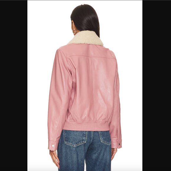 Lamarque Klemence Bomber Leather Jacket, 100% Lamb Leather, Mauve Pink, Size XS - Picture 5 of 14